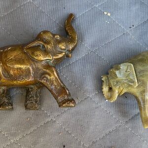 Metal (Brass?) and Stone (Alabaster?) Elephant Decor